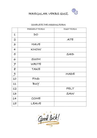 Irregular verbs quiz