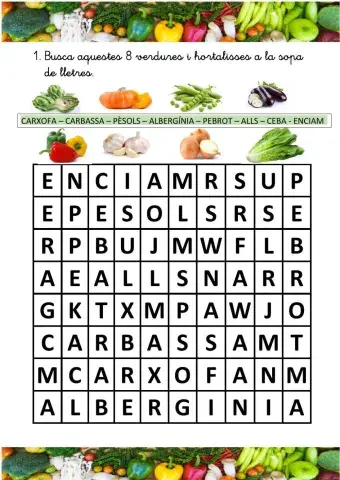 SOPA DE LLETRES Verdures i hortalisses fàcil