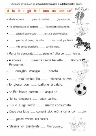 Aggiungi gli articoli alle frasi