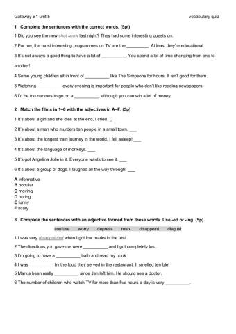 Gateway B1 unit 5 vocabularyquiz