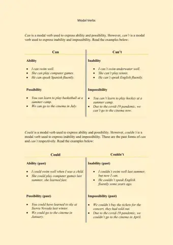 Modal verbs (can, could, should, must)