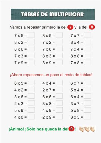 Repaso de las tablas del 7 y del 8