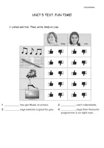 UNIT 5 TEST. FUN TIME! 