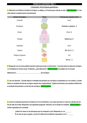 Prueba de conocimientos T 11 Matemáticas  -ficha numero 27