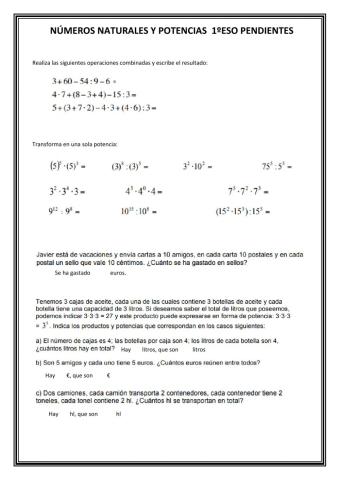 AMP-Números naturales y potencias. Pendientes 1ºESO