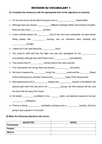 B2 word formation adjectives to nouns