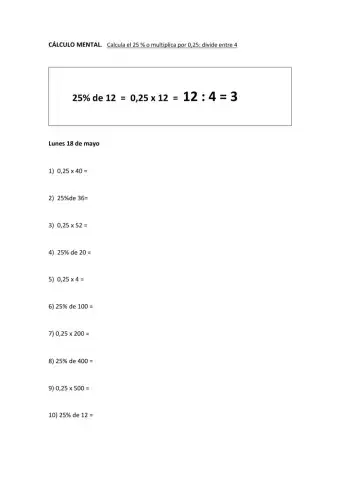 Cálculo mental: 25- o multiplicar por 0,25