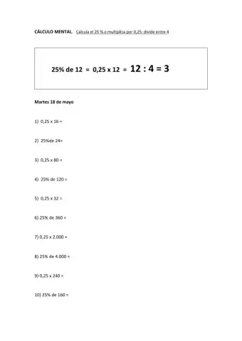Cálculo mental: 25- o multiplicar por 0,25