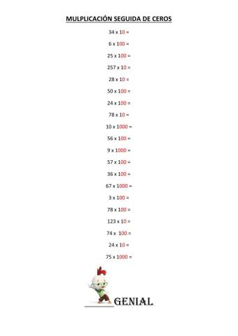 FICHAS DE MULTIPLICACIÓN UNIDAD DE CEROS
