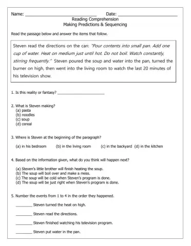 Reading Comprehension-Making Predictions-Sequence