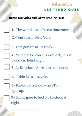 True or False Time zones video Les Pinediques