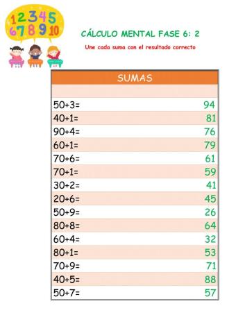 Cálculo mental Sumas Fase 6: 2