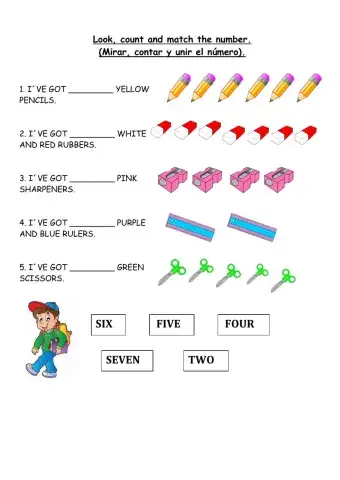 School objects, numbers and colors