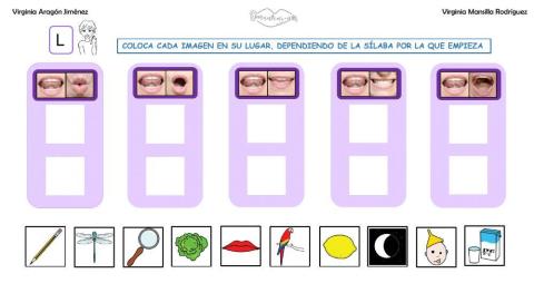 Clasificar sílabas con sonido L inicial en palabras, con articulemas.