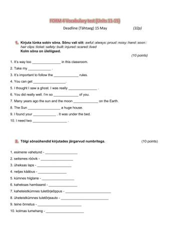 FORM 4 Vocabulary test (units 11-15)