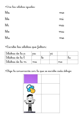 Sílabas m, p y l