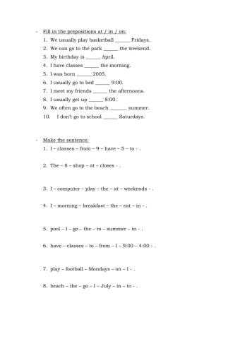 Prepositions of time