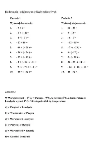 Odejmowanie i dodawanie liczb całkowitych