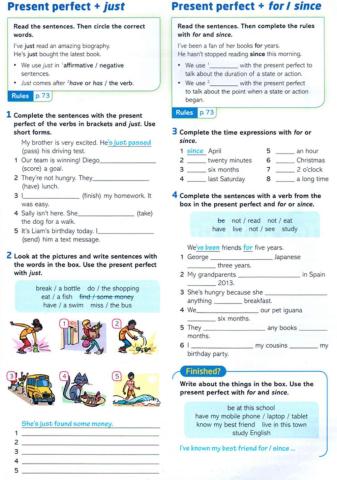 Present perfect (just- for-since)