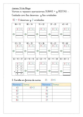Sumas y restas sin llevar