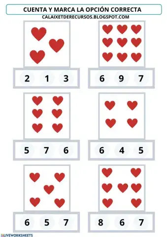 Relaciona grafía cantidad corazones