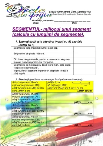 Segmentul- mijlocul unui segment (calcule cu lungimi de segment)
