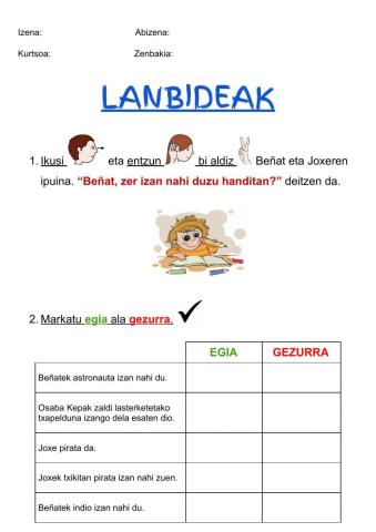 LH2 Lanbideak Beñat, zer izan nahi duzu handitan? ipuina