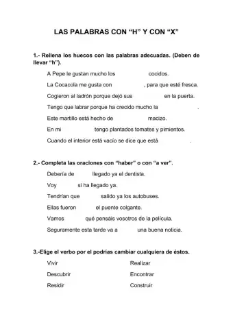 Las palabras con h y con x.