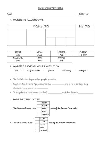 Social Science test unit 6:Prehistory and ancient times