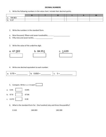 Decimal numbers practice