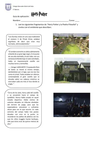 Guía de comprensión lectora: Personajes y Ambiente