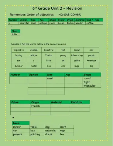 Order of adjectives, shops and products