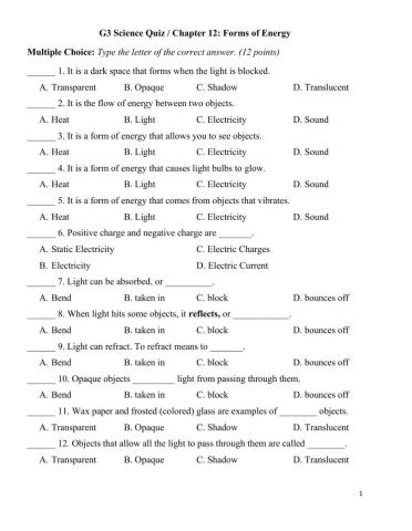 G3 Science Chapter 12 Quiz