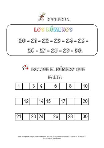 Los números del 20-30.
