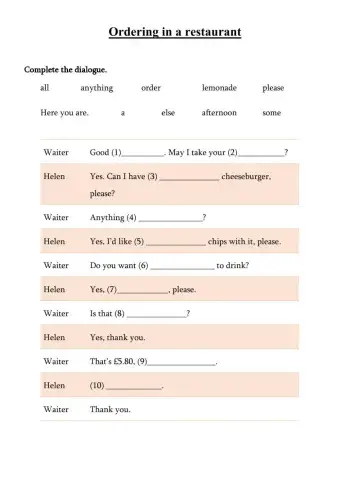 Ordering in a restaurant