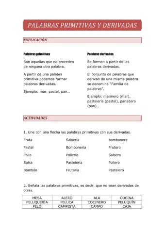 Palabras primitivas y derivadas