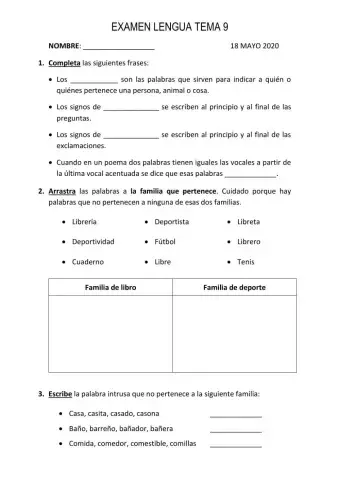 Examen Lengua tema 9