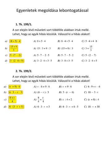Egyenletek lebontogatással