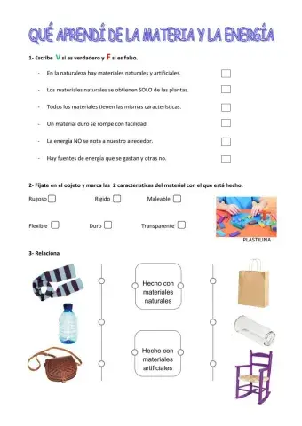 PRUEBA CIENCIAS NATURALES TEMA: LOS MATERIALES Y LA ENERGÍA 1º PRIMARIA