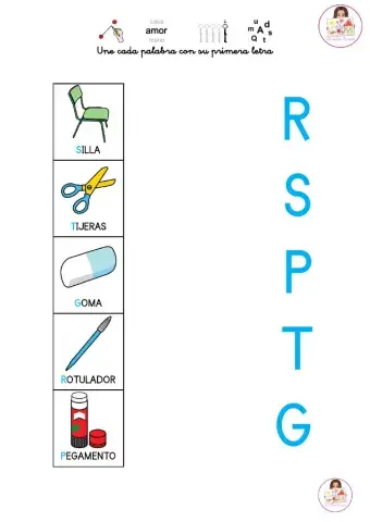 Une cada palabra con su inicial.