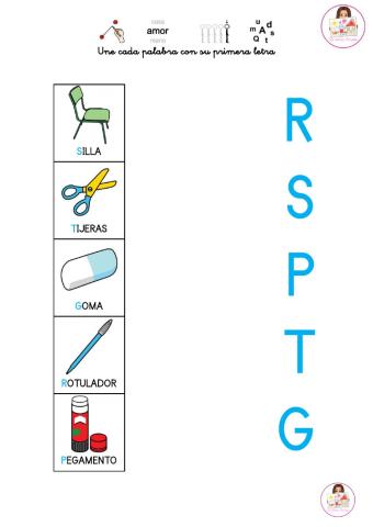 Une cada palabra con su inicial.
