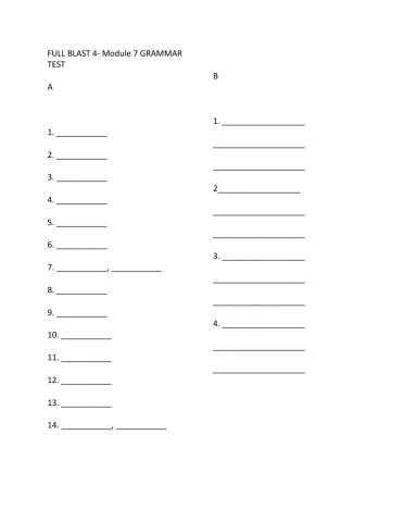 TEST 7 Answer Sheet Full Blast 4