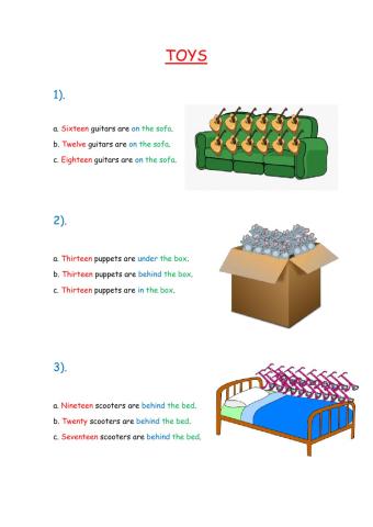 Toys, prepositions and numbers