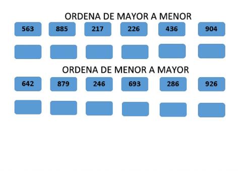 Ordena de mayor a menor y de menor a mayor