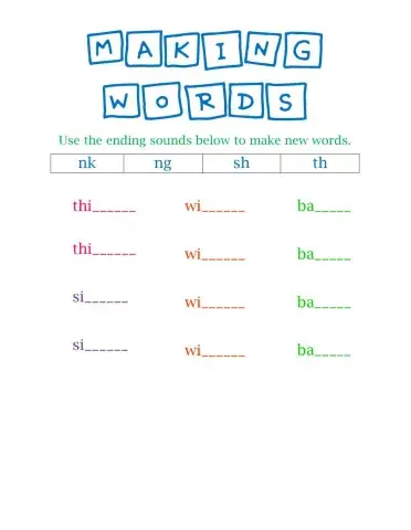 Making Words- final consonant digraphs and blends