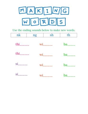 Making Words- final consonant digraphs and blends