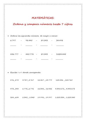 Numeración: ordenar y comparar
