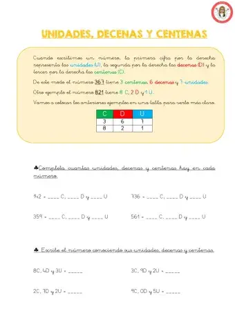 Unidades, decenas y centenas