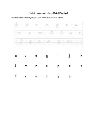 Match Cursive-Print Lowercase Letters