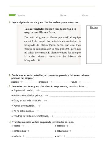 Tema 9. Tiempos verbales, verbos acabados en aba, derivadas